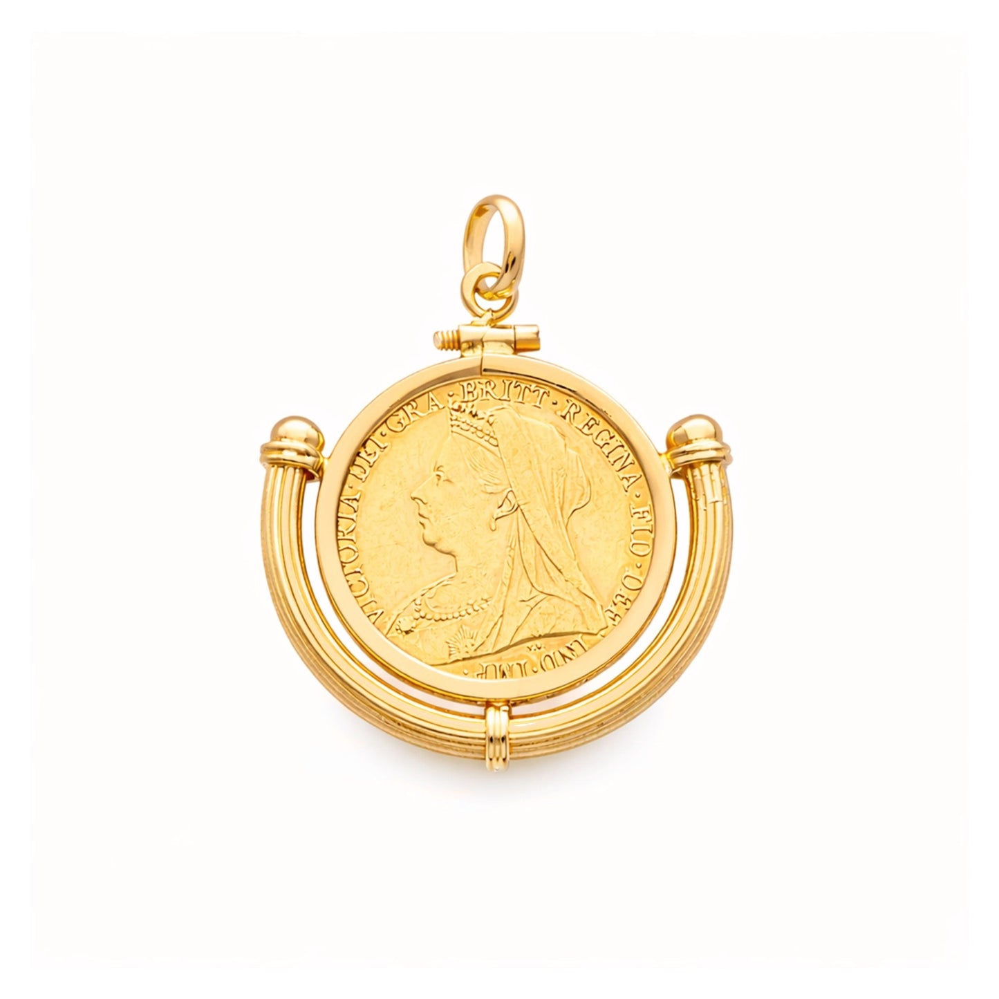 Libra Rainha Victoria (1898) em Ouro 22kl com Aro Meia Lua em Ouro 19kl - Loja do Ouro