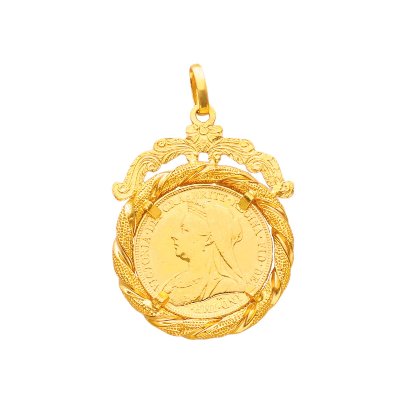 Libra Rainha Victoria 22kl (1898) em Ouro com Aro Trabalhado 19kl - Loja do Ouro