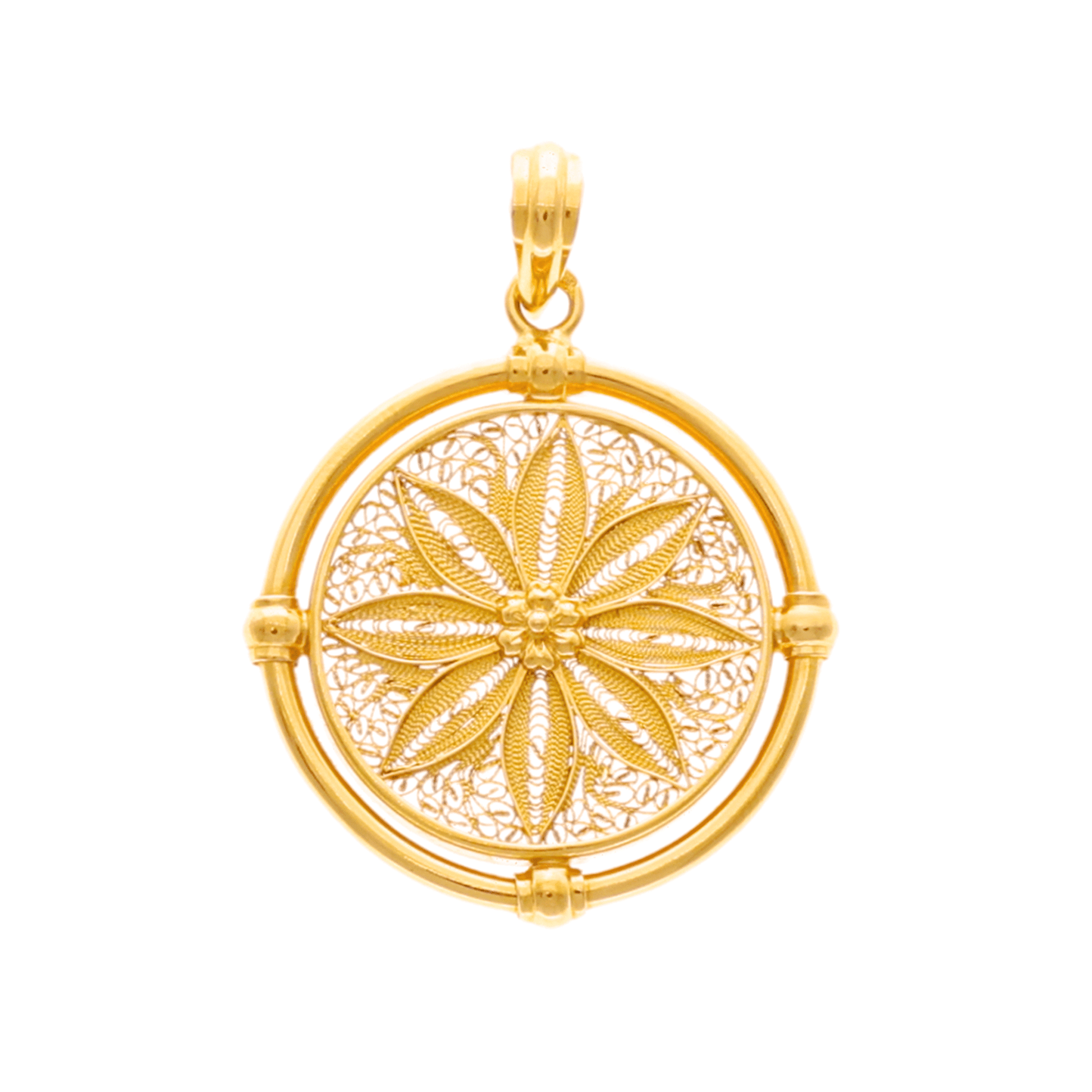 Medalha em Ouro de 19kl com Flor e Trabalhado em Filigrana (2.9cm) - Loja do Ouro