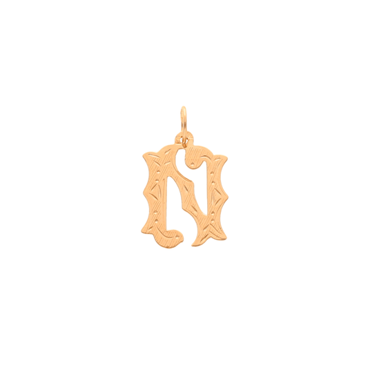 Medalha Letra N em Ouro de 19kl com Efeito Raiado (1.5cm) - Loja do Ouro