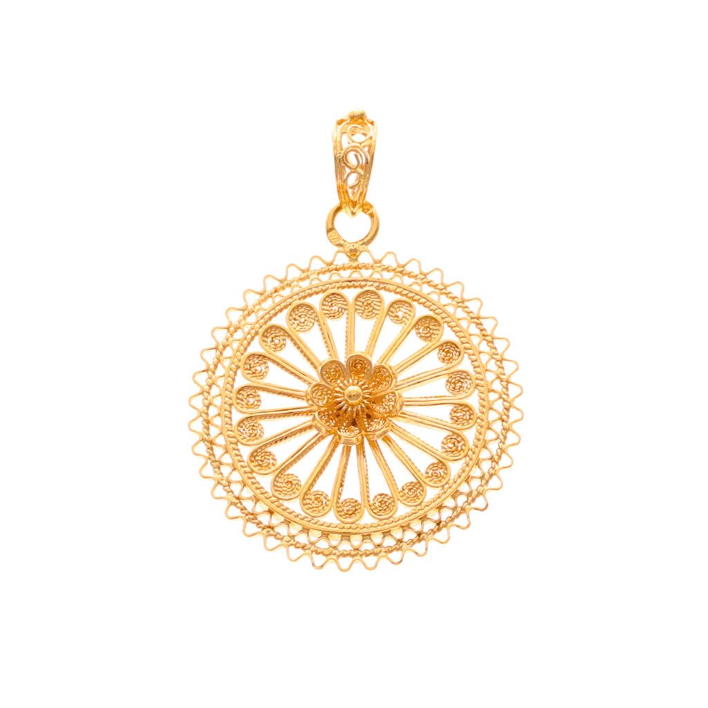 Medalha Rendilhada em Ouro de 19kl com Flor (2.7cm) - Loja do Ouro
