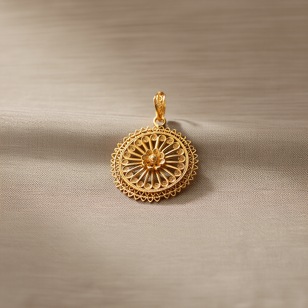 Medalha Rendilhada em Ouro de 19kl com Flor (2.7cm) - Loja do Ouro