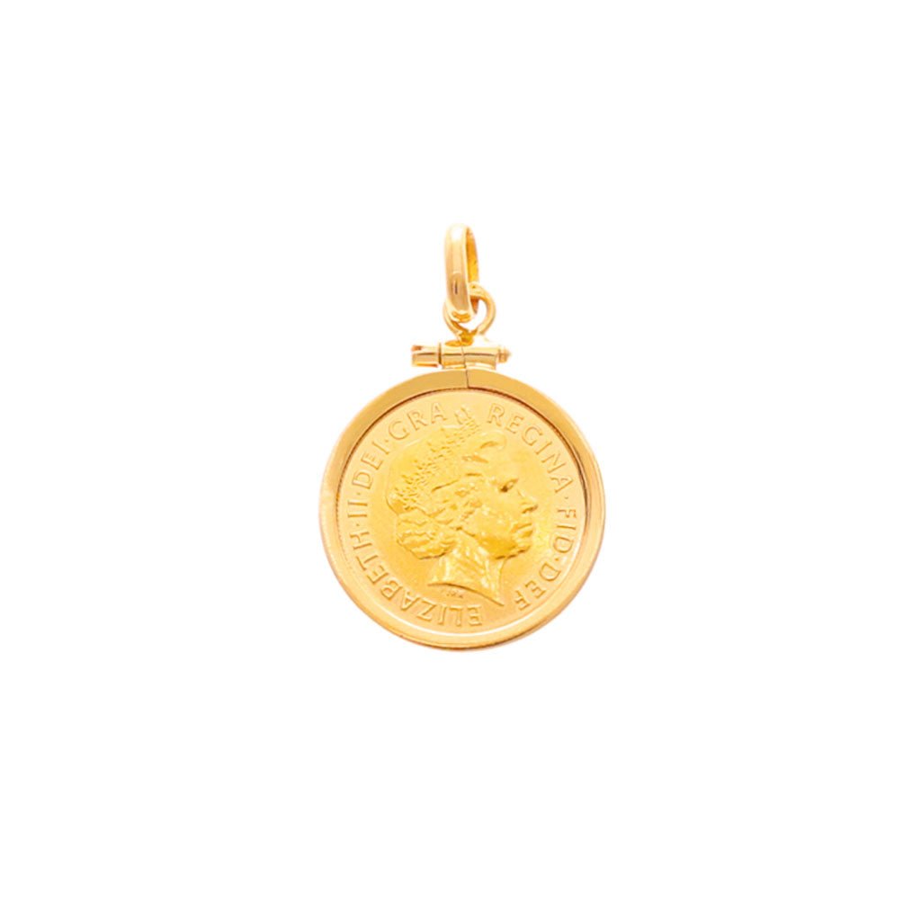 Meia Libra Rainha Isabel II (2001) em Ouro 22kl com Aro Simples em Ouro de 19kl - Loja do Ouro