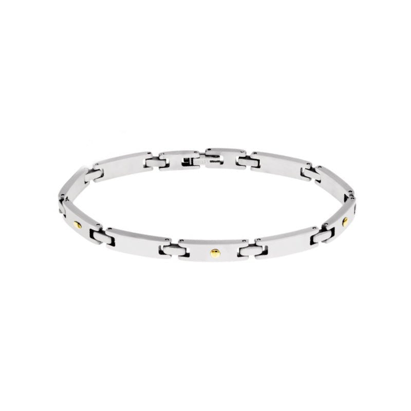 Pulseira Articulada em Aço com Granitos Dourados - Loja do Ouro