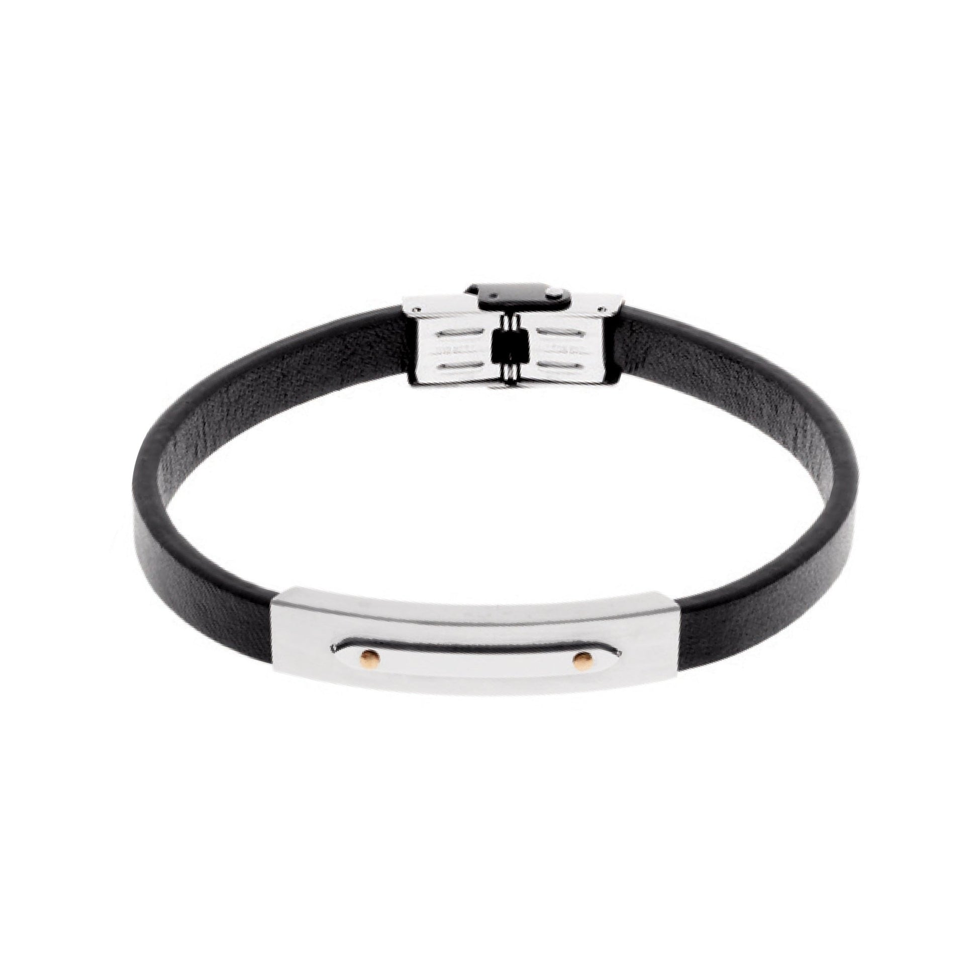 Pulseira Atlas em Couro Preto com Chapa em Aço - Loja do Ouro