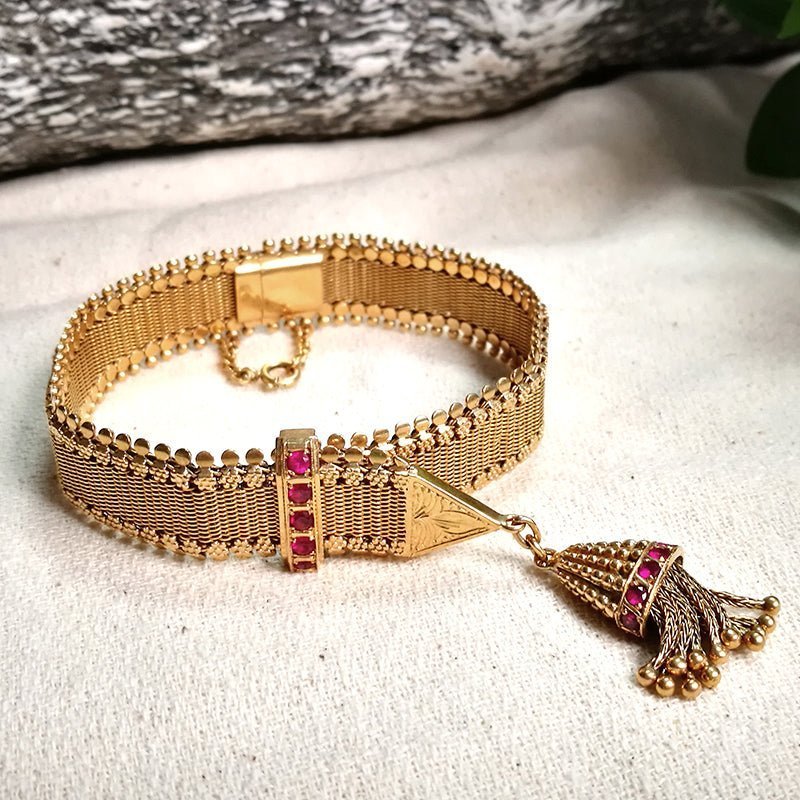 Pulseira Bracelete em Ouro 19kl com Pedras Rosa - Loja do Ouro