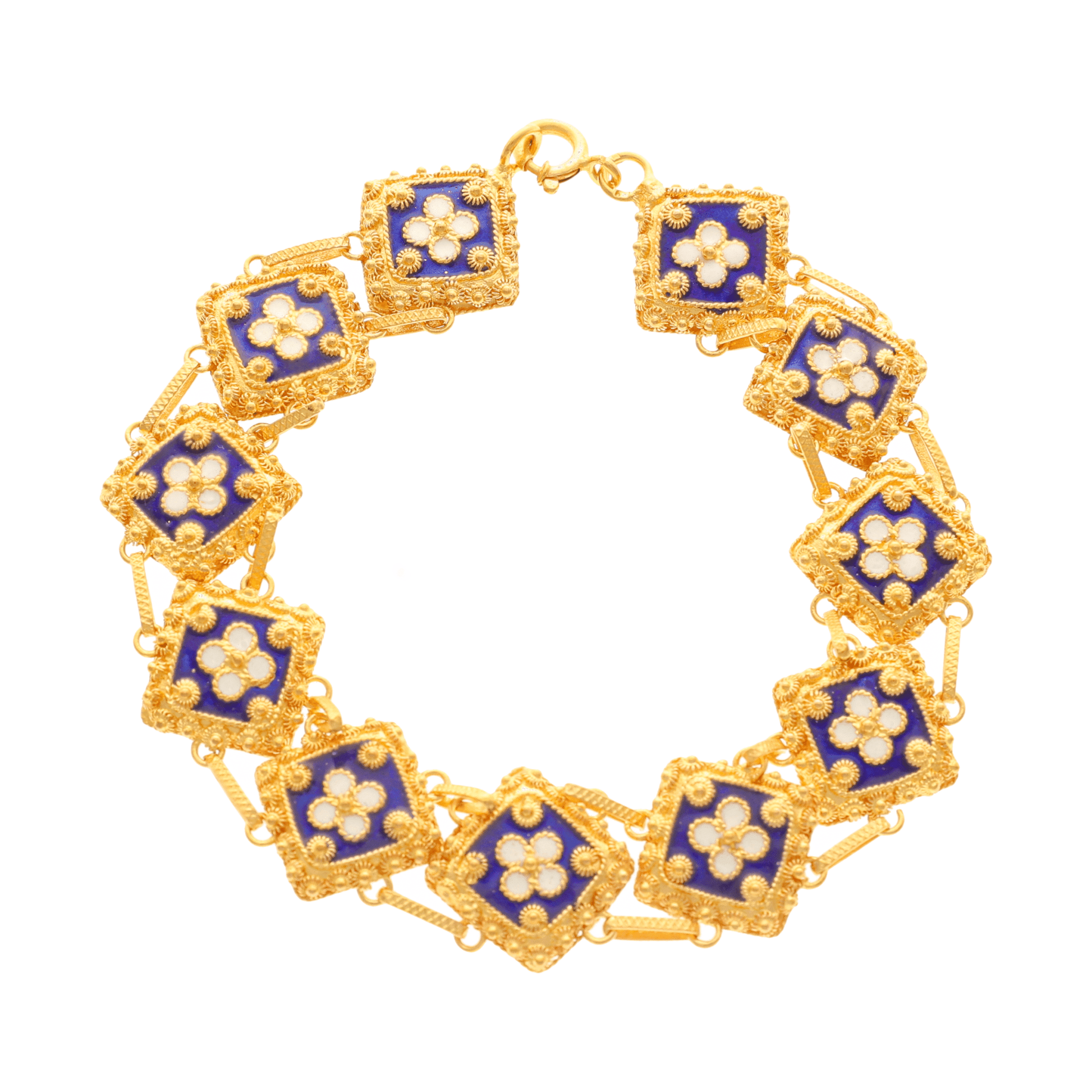 Pulseira Caramujos em Ouro 19kl com Motivos Florais em Esmalte (19cm) - Loja do Ouro