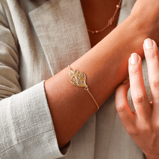 Pulseira Coração de Viana em Prata Dourada - Loja do Ouro