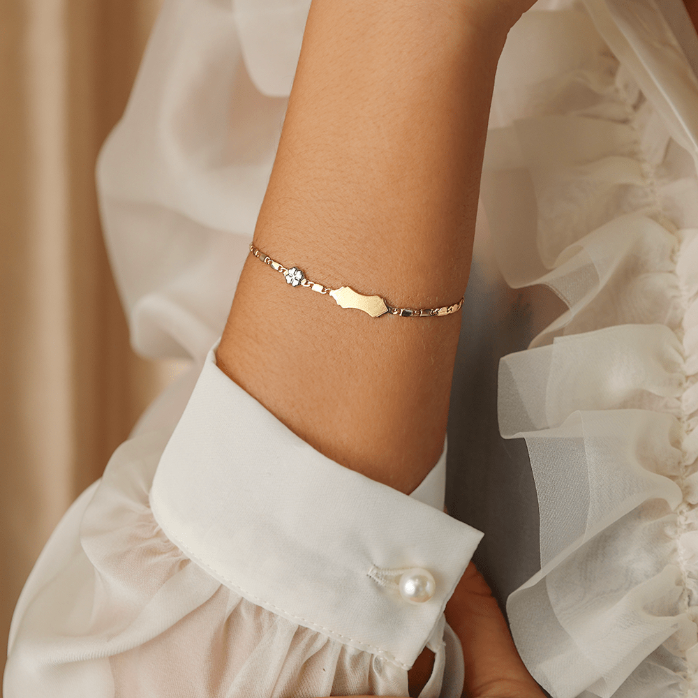 Pulseira de Criança em Ouro 19kl com Chapa e Trevo (13cm) - Loja do Ouro