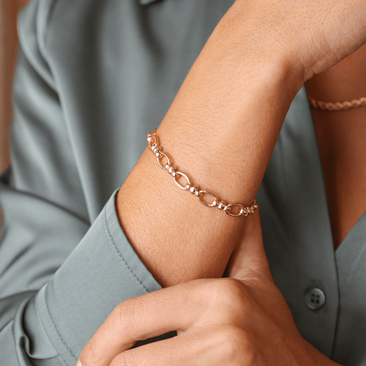 Pulseira em Ouro 19kl com Elos Ovais e Traves (18cm) - Loja do Ouro