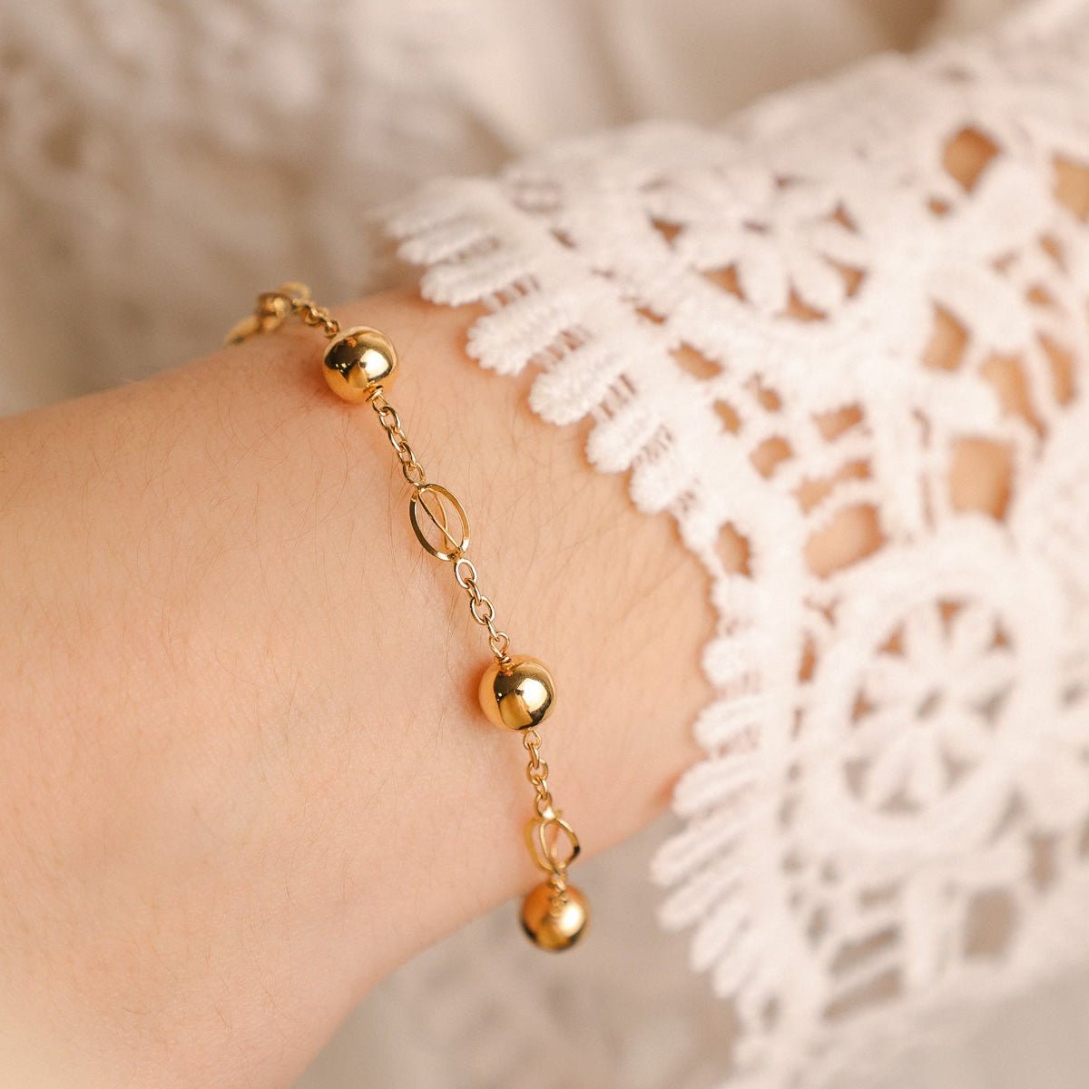 Pulseira em Ouro 19kl com Esferas e Rocas (19.5cm) - Loja do Ouro