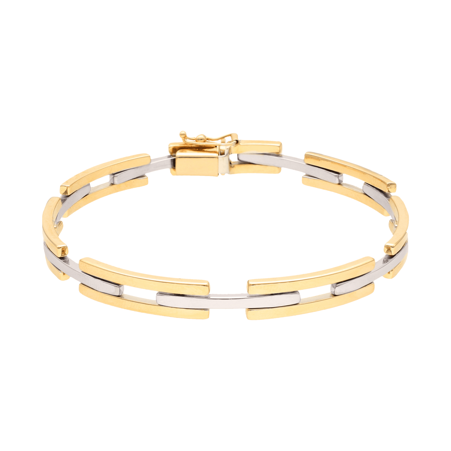 Pulseira em Ouro Branco e Amarelo 19kl com Traves (19cm) - Loja do Ouro