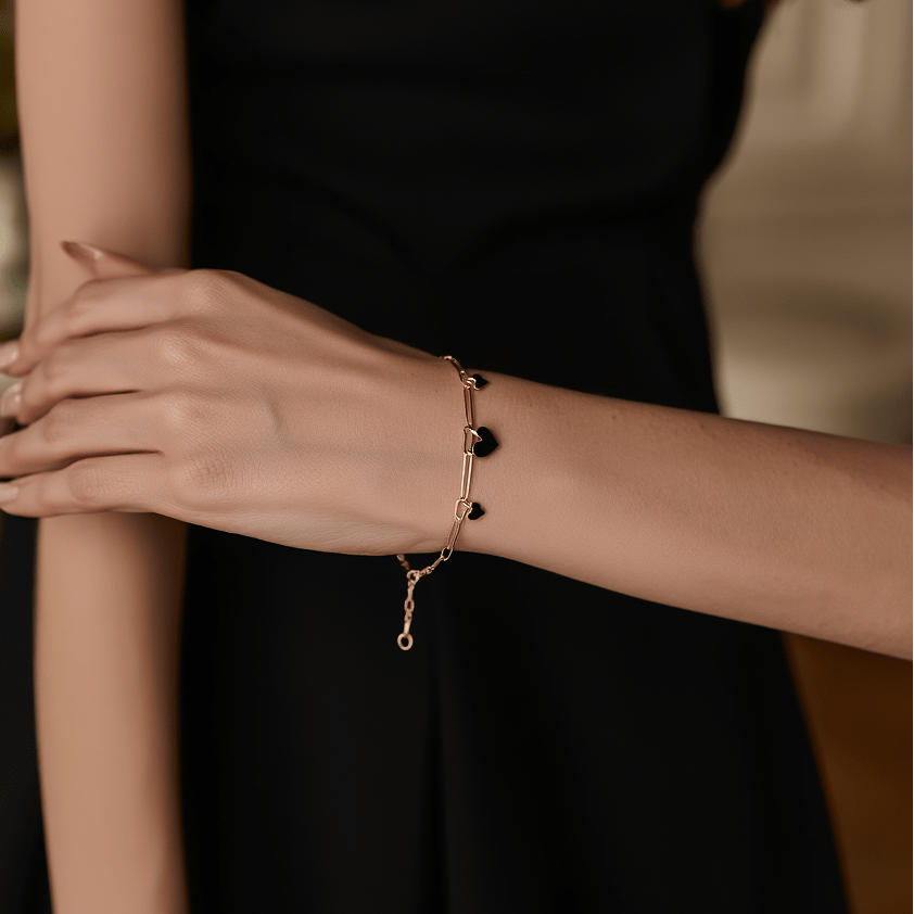 Pulseira em Prata Dourada com Corações (15cm) - Loja do Ouro