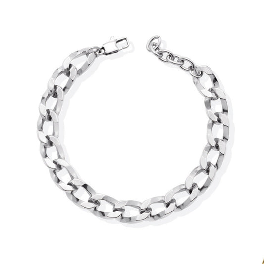 Pulseira Malha Barbela Aberta em Aço (18cm) - Loja do Ouro