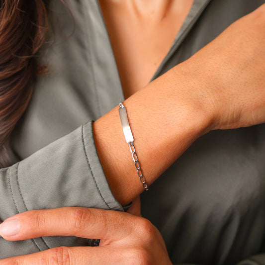 Pulseira Malha Barbela em Prata com chapa (15cm) - Loja do Ouro