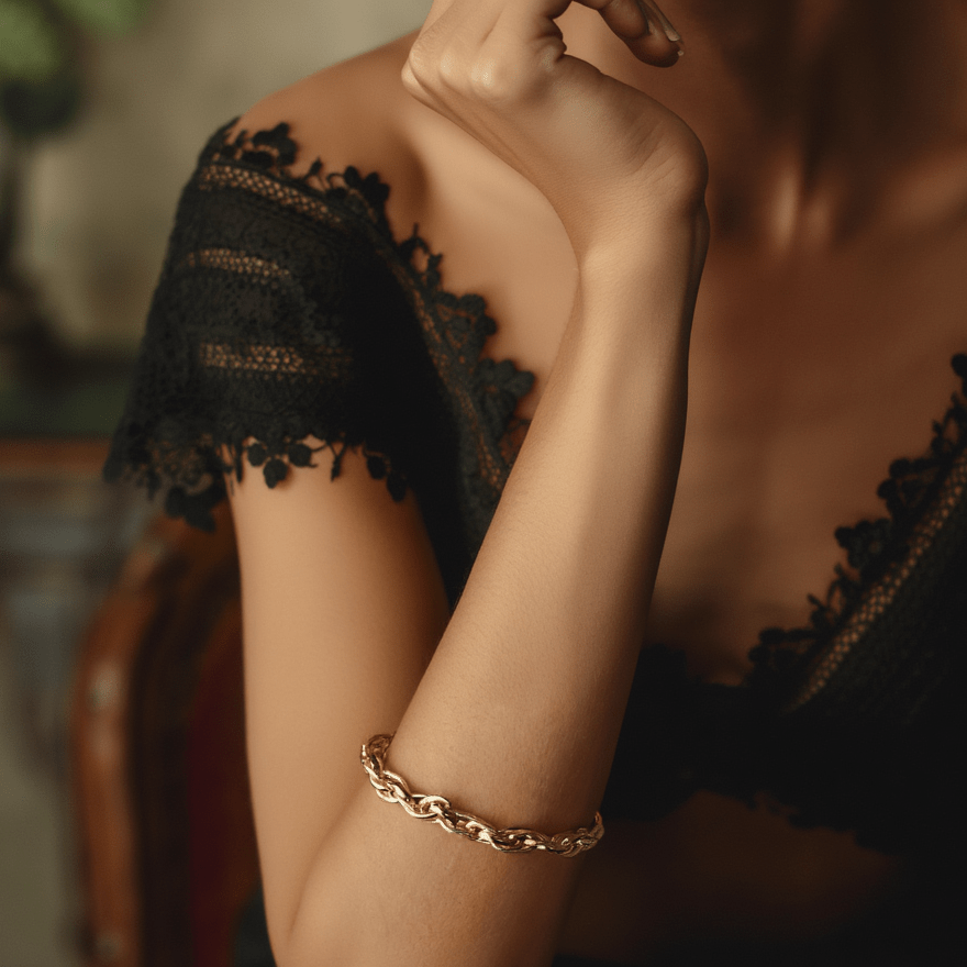 Pulseira Malha Elos Entrançados em Ouro 19kl (17cm) - Loja do Ouro