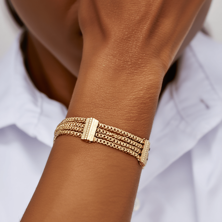 Pulseira Malha Virolinha em Ouro 19kl com Traves Trabalhadas (19cm) - Loja do Ouro