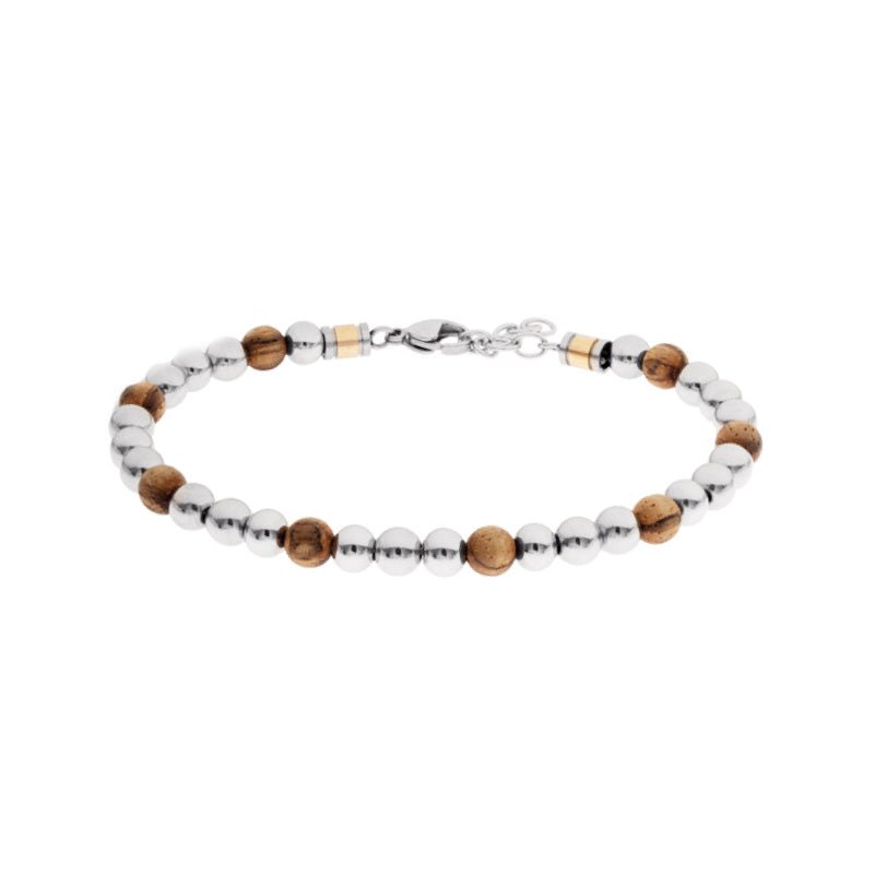 Pulseira Meridian em Aço e Pedras Naturais Castanhas - Loja do Ouro