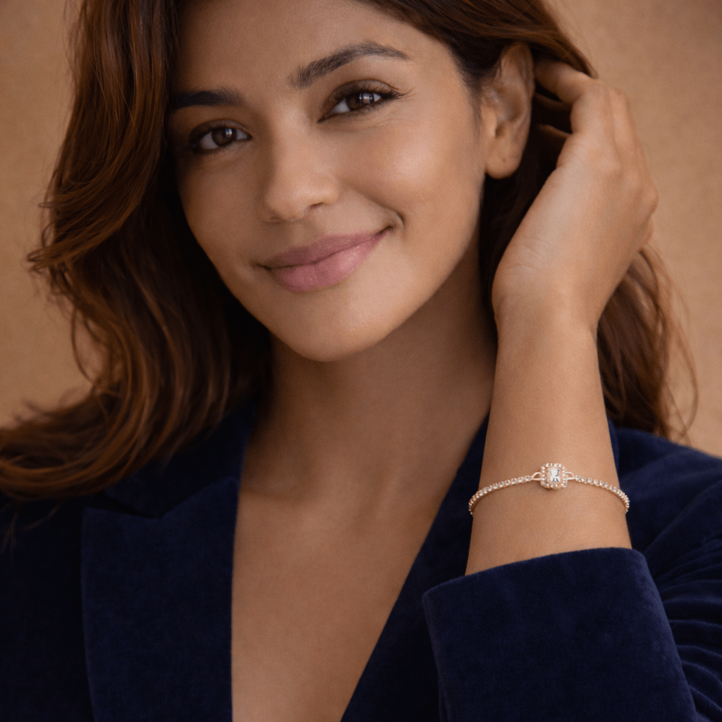 Pulseira Riviera em Prata Dourada com Zircão (15cm) - Loja do Ouro