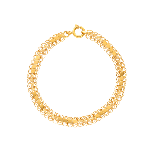 Pulseira Trabalhada em Ouro 19kl com Flores e Chapas (18,5cm) - Loja do Ouro