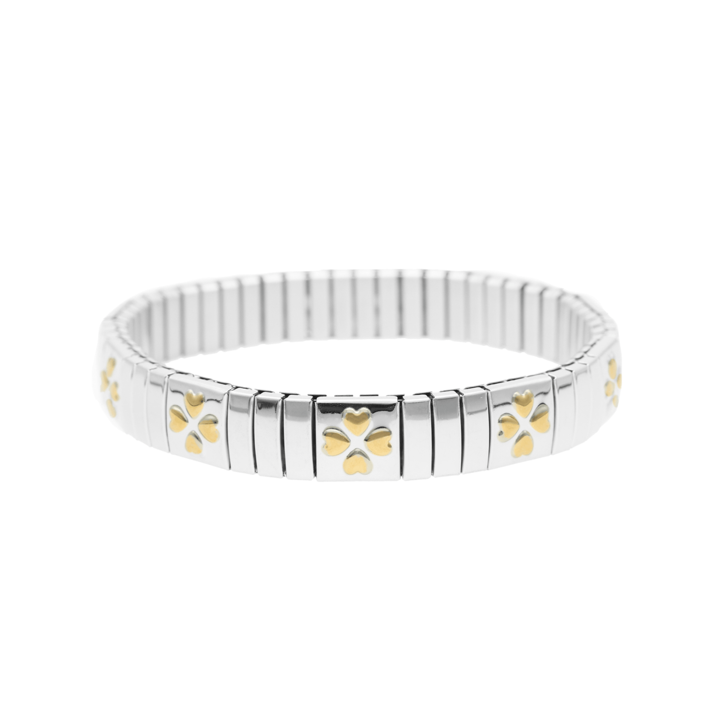 Pulsera de trébol en acero con tréboles dorados - Gold Store Premium