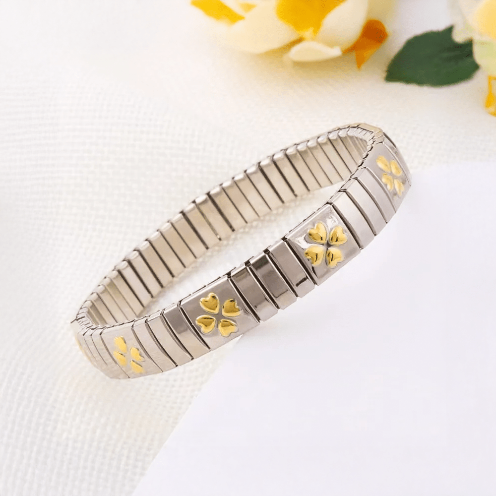 Pulsera de trébol en acero con tréboles dorados - Gold Store Premium
