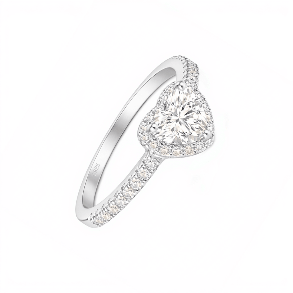 Solitário em Prata com Zircão Coração - Loja do Ouro