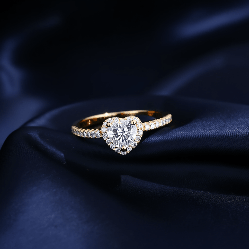 Solitário em Prata Dourada com Zircão Coração - Loja do Ouro