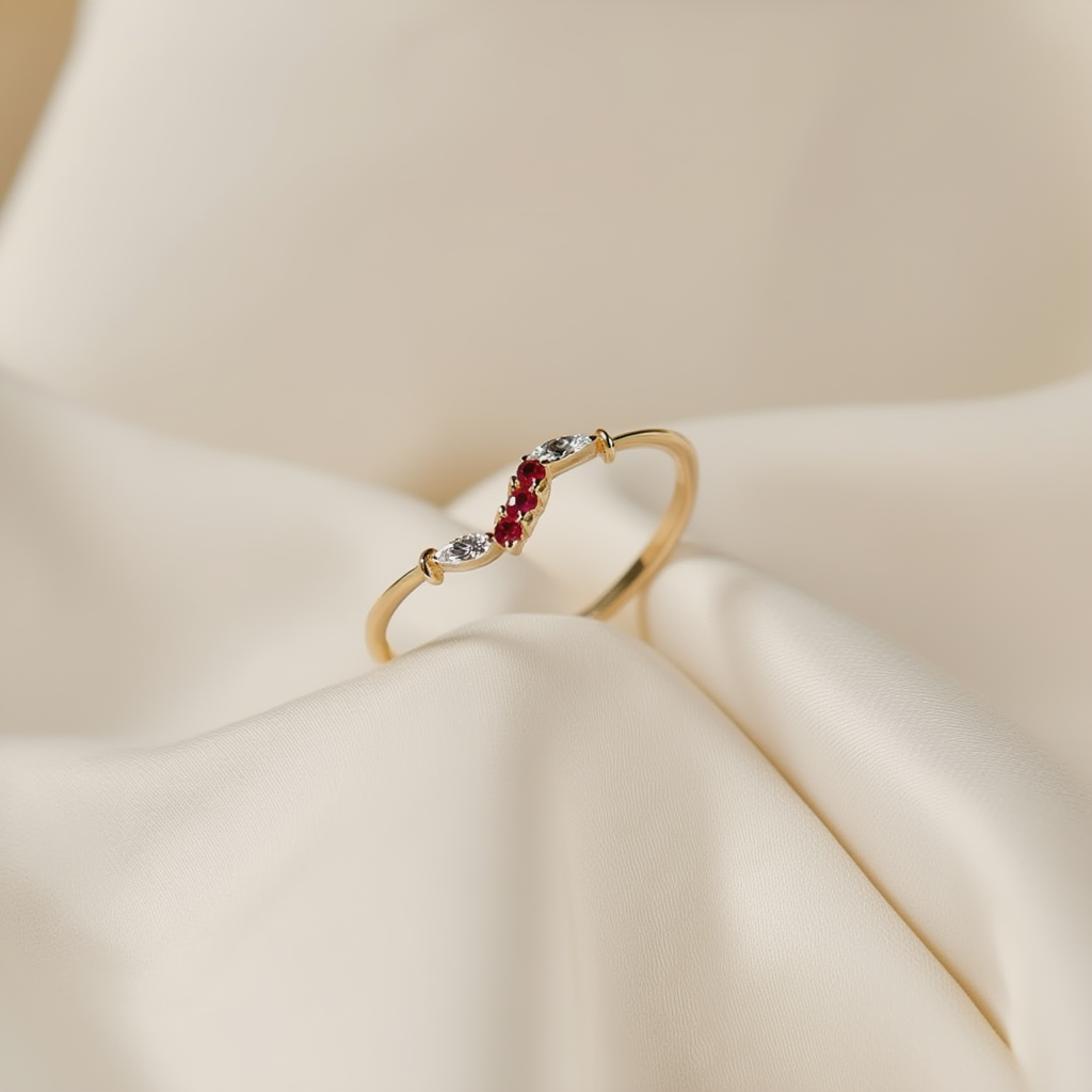 Anel delicado em Ouro de 19 quilates, com design moderno em formato zig zag que valoriza a elegância da peça - Loja do Ouro