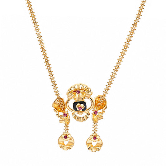 Gargantilha Floral em Ouro 19kl com Topázios Rosa