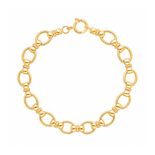 Pulseira em Ouro 19kl com Elos Ovais e Trave Laço (19.3cm)