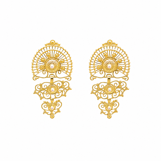 Pendientes Luminis en Plata Dorada y Perla Blanca