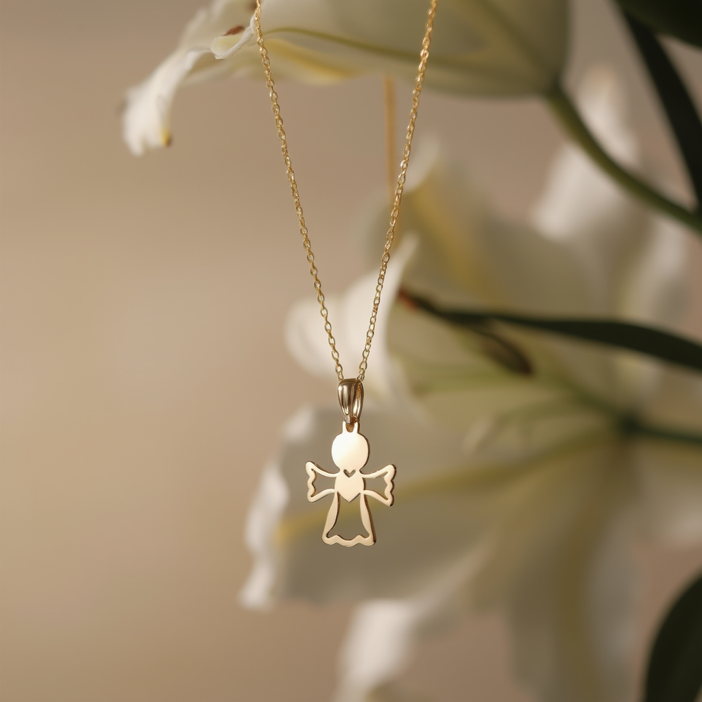 Fio em Ouro de 19kl com Anjo da Guarda Coração Recortado