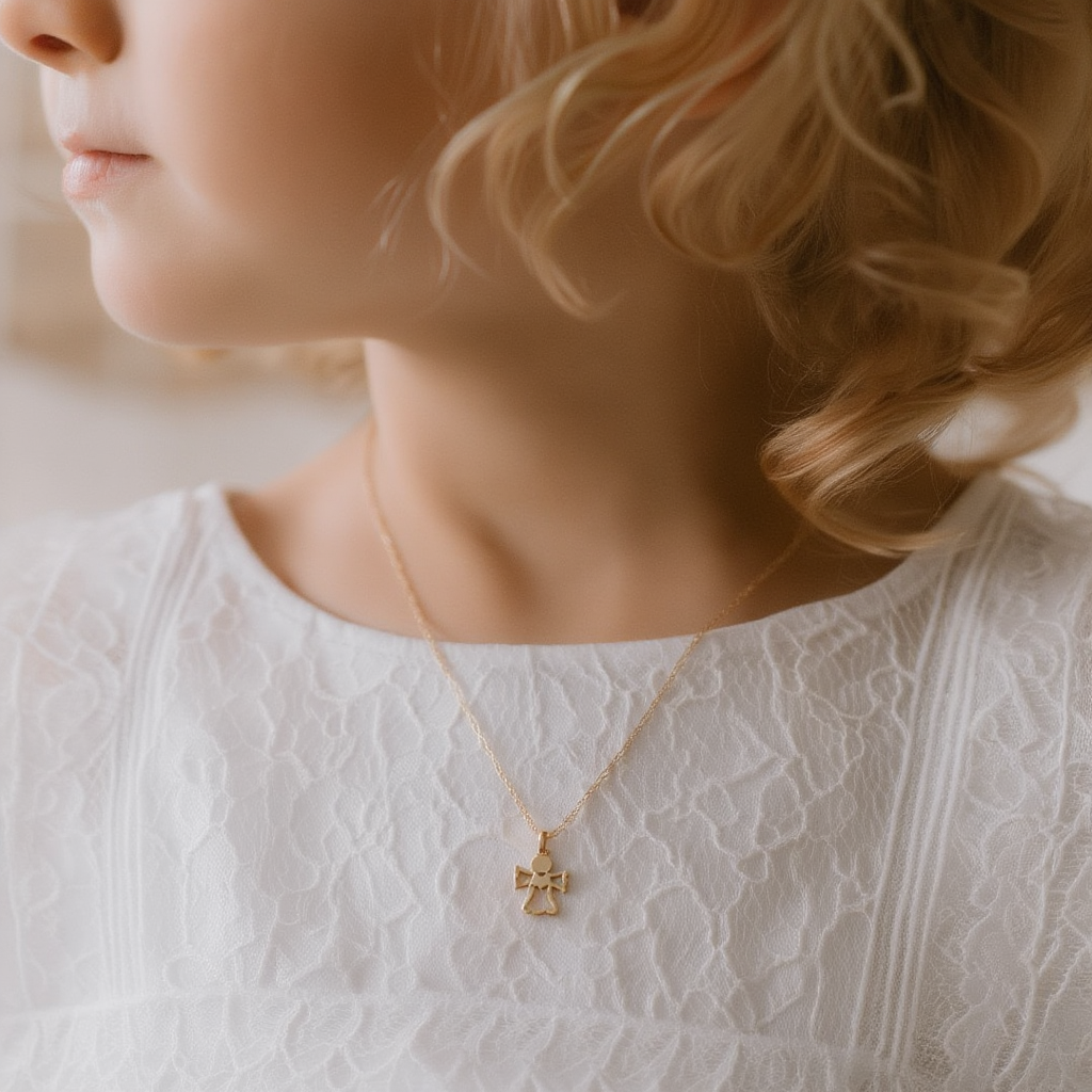 Fio em Ouro de 19kl com Anjo da Guarda Coração Recortado