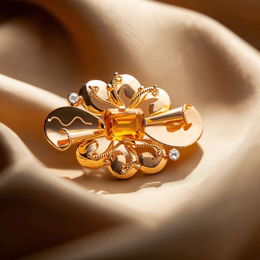 Alfinete em Ouro 19kl com Safira Amarela - Loja do Ouro