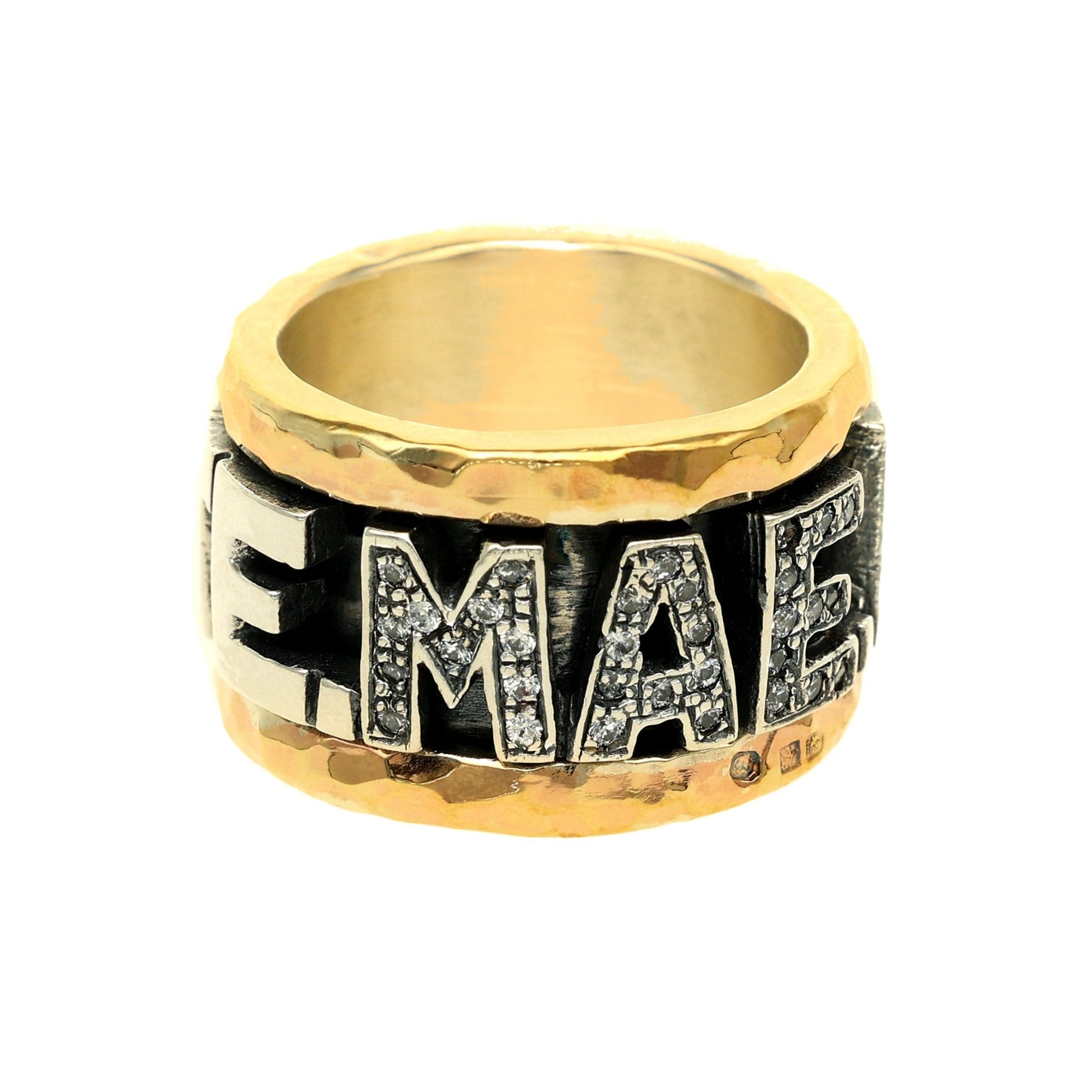 Anel Antistress "Adoro - te Mae" em Prata e Ouro 9kl com Zircónias (T13) - Loja do Ouro