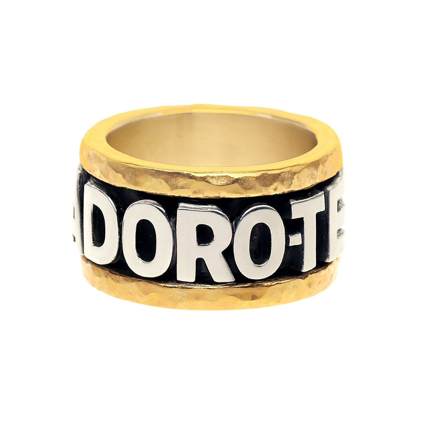 Anel Antistress "Adoro - te Mae" em Prata e Ouro 9kl com Zircónias (T13) - Loja do Ouro