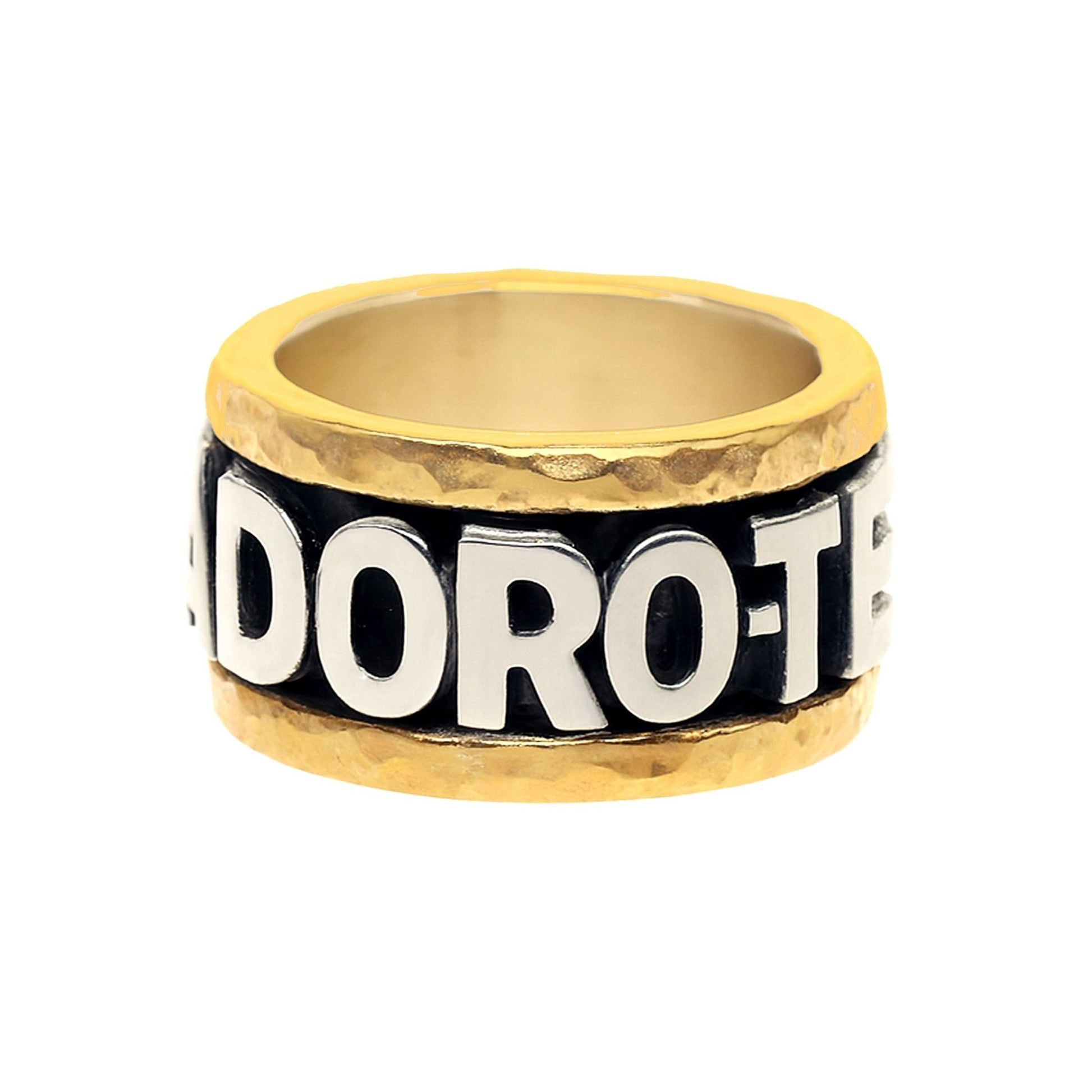 Anel Antistress "Adoro - te Mae" em Prata e Ouro 9kl com Zircónias (T13) - Loja do Ouro