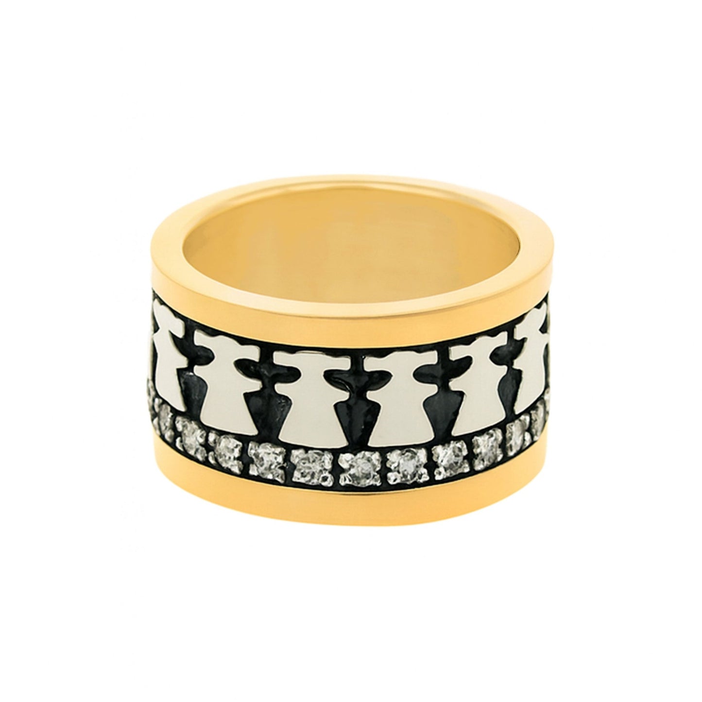 Anel Antistress Meninas em Prata e Ouro 9kl com Zirconias (T15) - Loja do Ouro