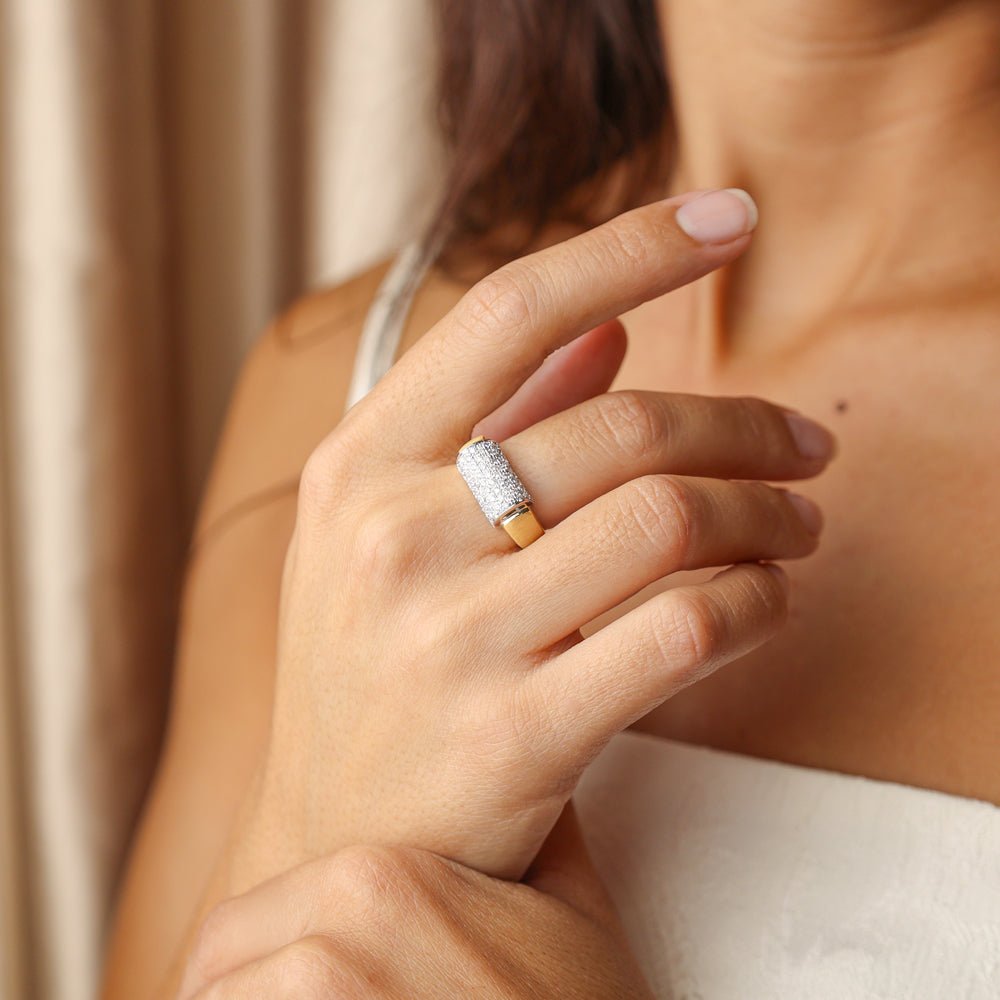 Anel Bicolor em Ouro 19kl com Diamantes (T14) - Loja do Ouro