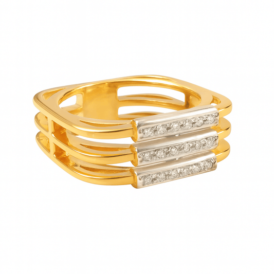 Anel Bicolor Triplo em Ouro 19kl com Diamantes (T17) - Loja do Ouro