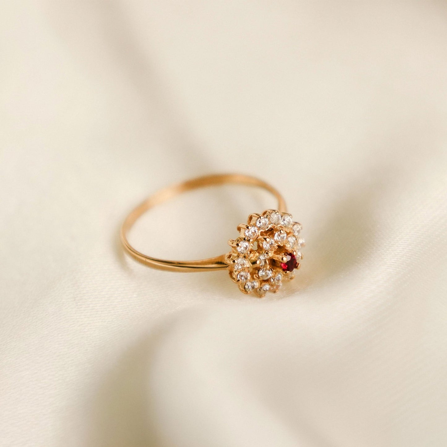 Anel Chuveiro em Ouro de 19kl com Topázio Rosa e Zircónias (T14) - Loja do Ouro