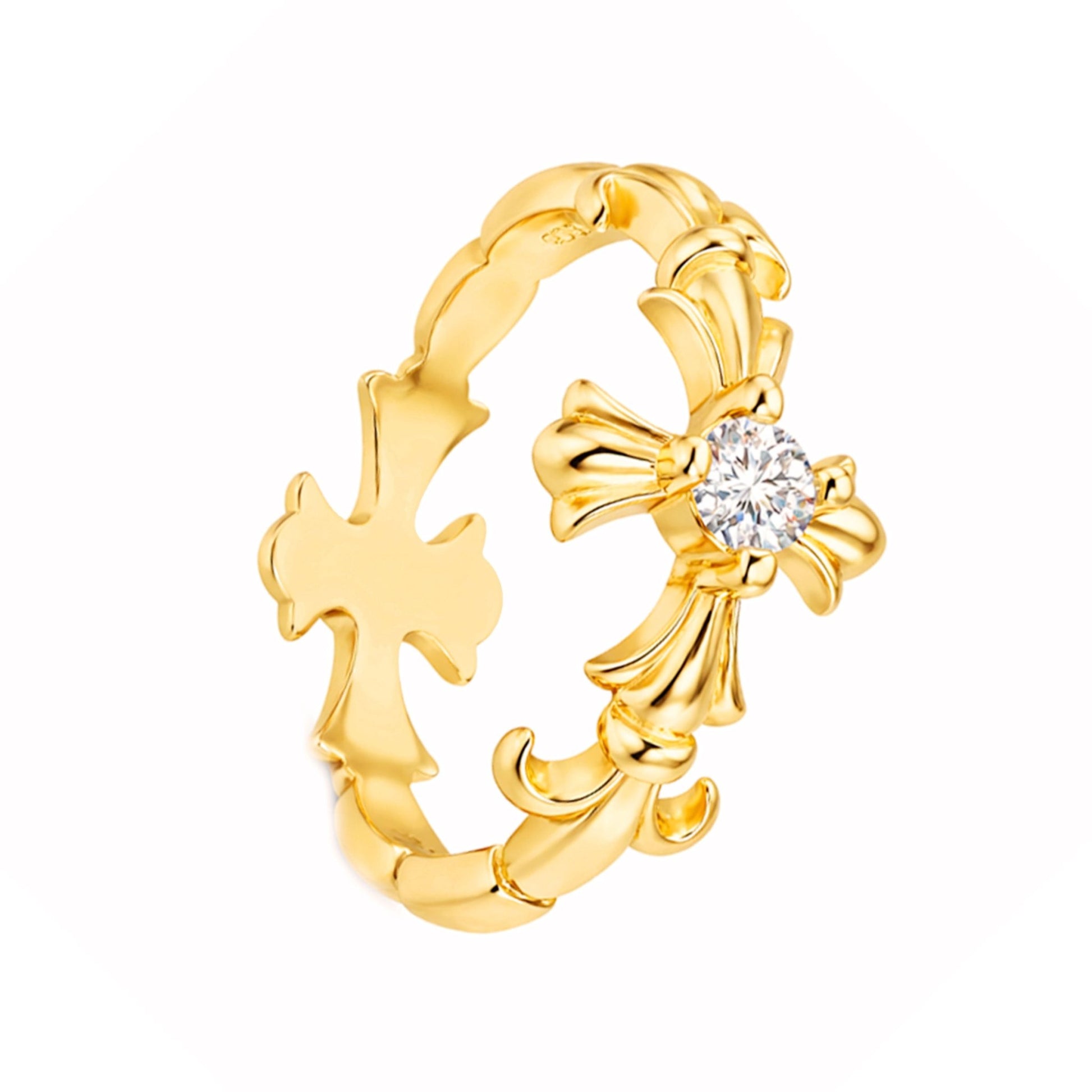 Anel Cruz Ornamentada em Prata Dourada com Zircónia - Loja do Ouro