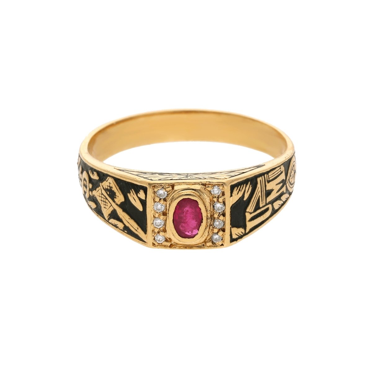 Anel Curso de Gestão em Ouro 19kl com Rubi e Diamantes (T21) - Loja do Ouro