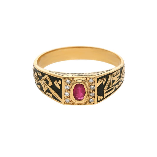 Anel Curso de Gestão em Ouro 19kl com Rubi e Diamantes (T21) - Loja do Ouro