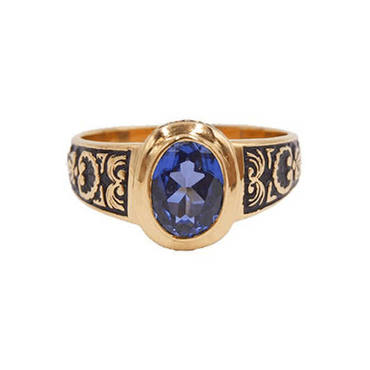 Anel Curso em Ouro 19kl com Quartzo Azul (T14) - Loja do Ouro