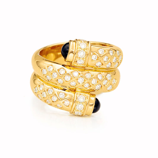 Anel em Ouro 19kl com Diamantes e Espinelas Azuis (T17) - Loja do Ouro