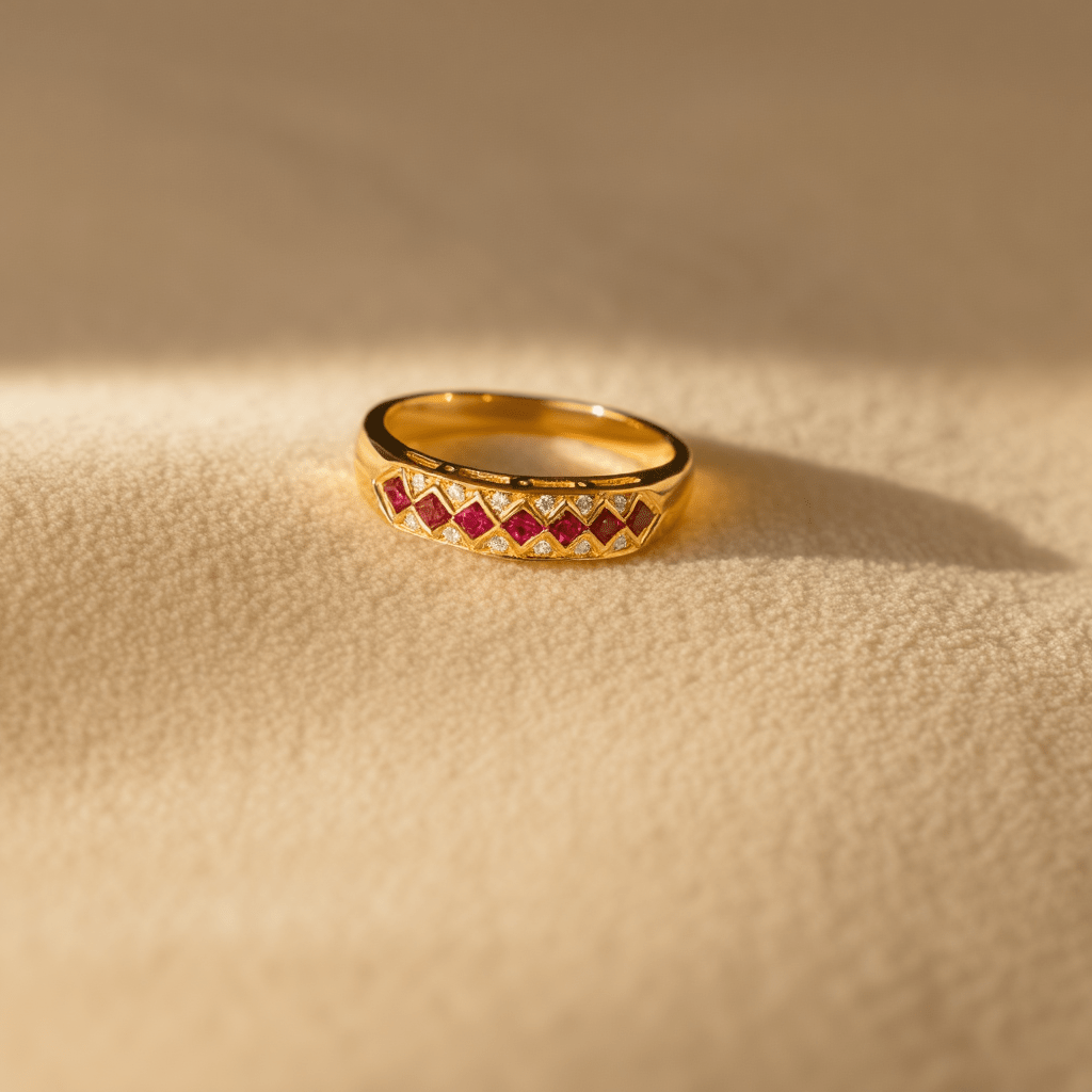 Anel em Ouro 19kl com Espinela e Diamantes (T22) - Loja do Ouro