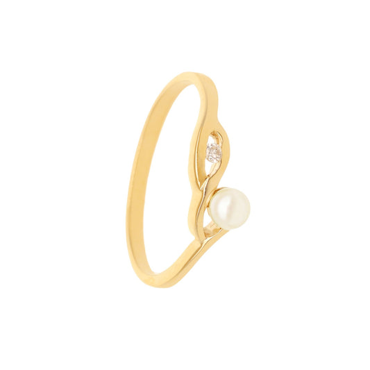 Anel em Ouro 19kl Com Pérola e Diamante (T16) - Loja do Ouro