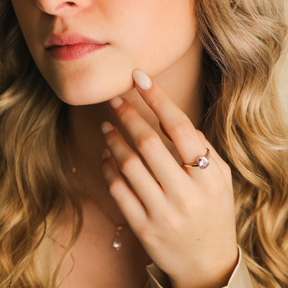 Anel em Ouro 19kl com Quartzo Lilás (T11) - Loja do Ouro